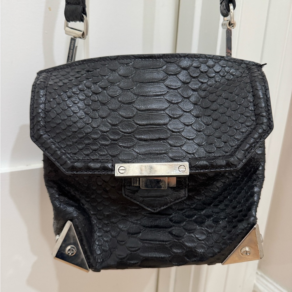 Alexander WANG Small Leather embossed crossbody bag- BLACK